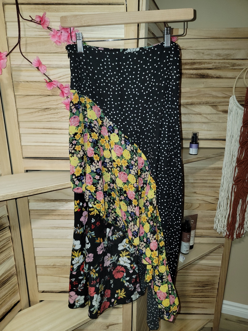Floral & Polka Dot Black Mixed-Print  Skirt
